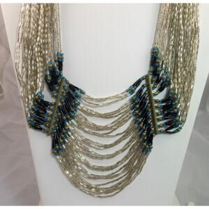Elegant Handmade Beaded Bib Necklace with Glass and Brass Accents